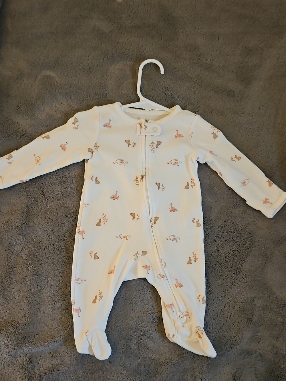 Carter's Cream Footed One-Piece with Pink & Tan Animal Print